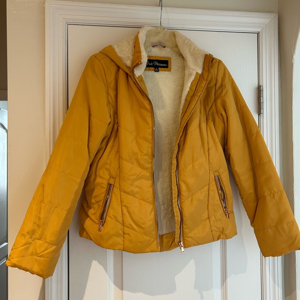Mustard Small Winter Jacket with faux fur inside
